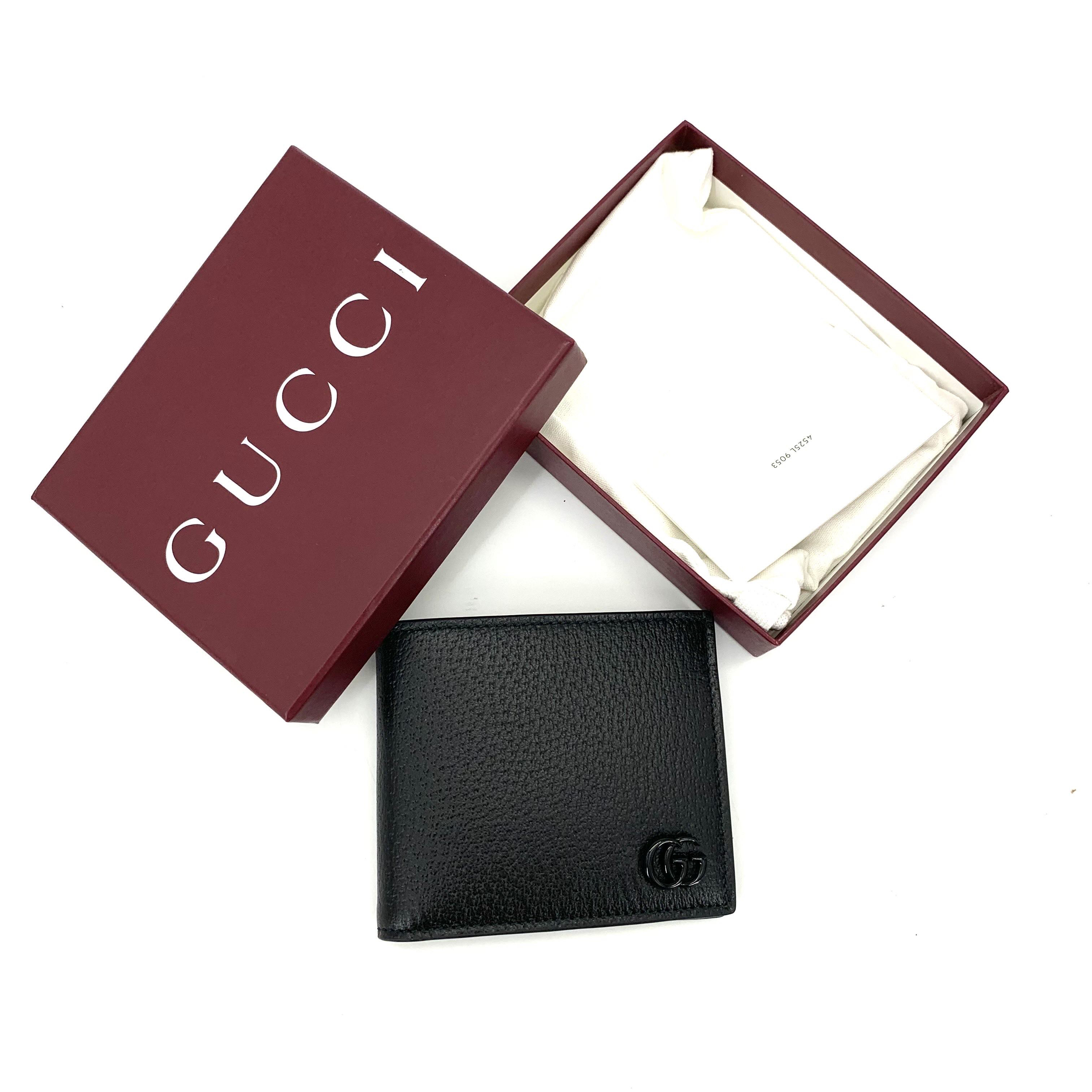 未使用 GUCCI/古驰 经典时尚休闲黑色全皮短款对折钱包  尺11/9.5