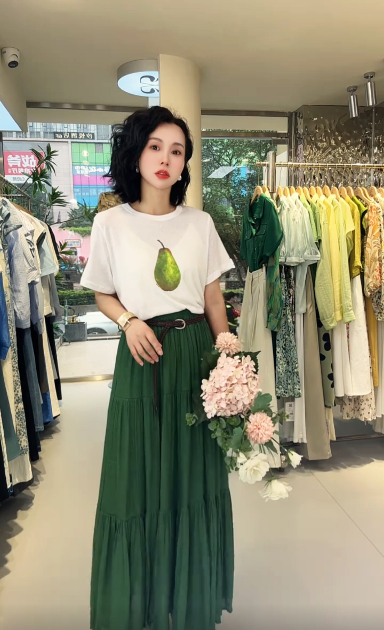 703*棉感复古森系飘逸大摆半身裙（配腰链）