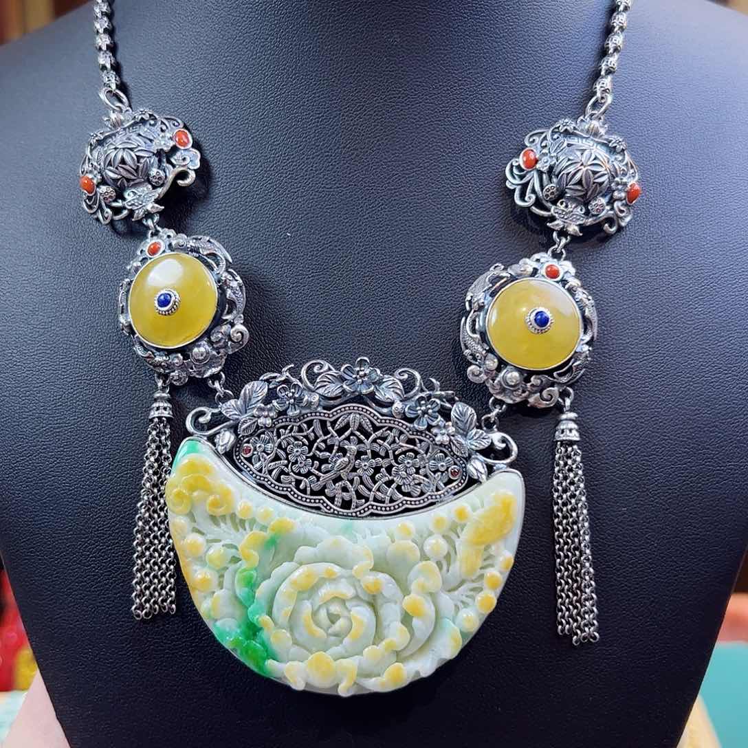 翡翠项链银S925镶嵌项链