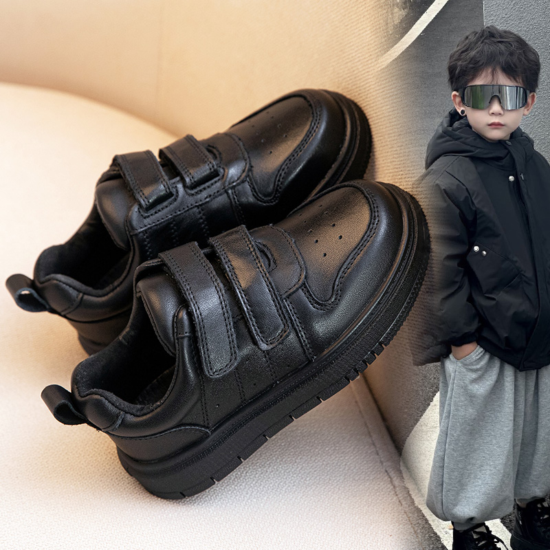男童运动头层牛皮秋季休闲中大童板鞋英伦风百搭休闲软底防滑皮鞋