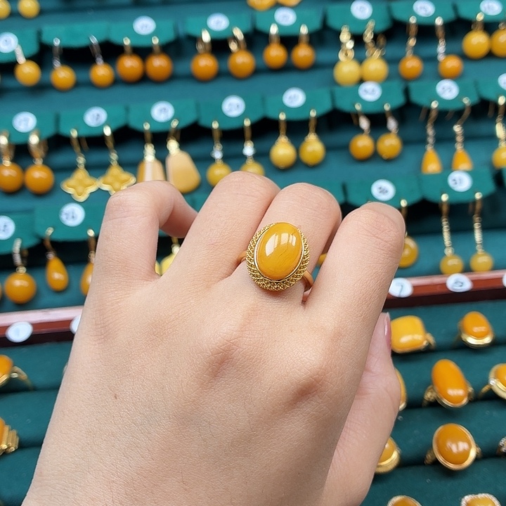 琥珀银S925镶嵌戒指