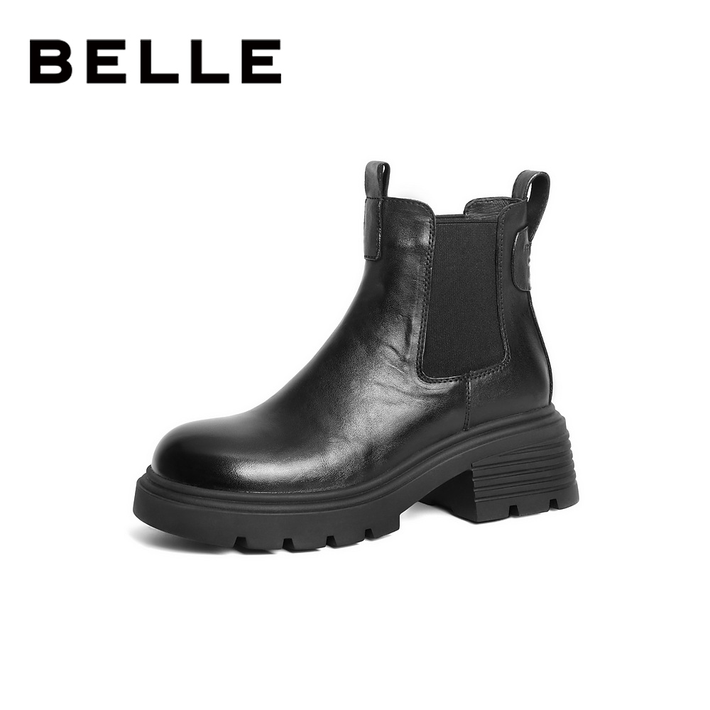 【丽公主】百丽时尚休闲切尔西靴女冬新真皮舒适时尚短靴B2309DD4