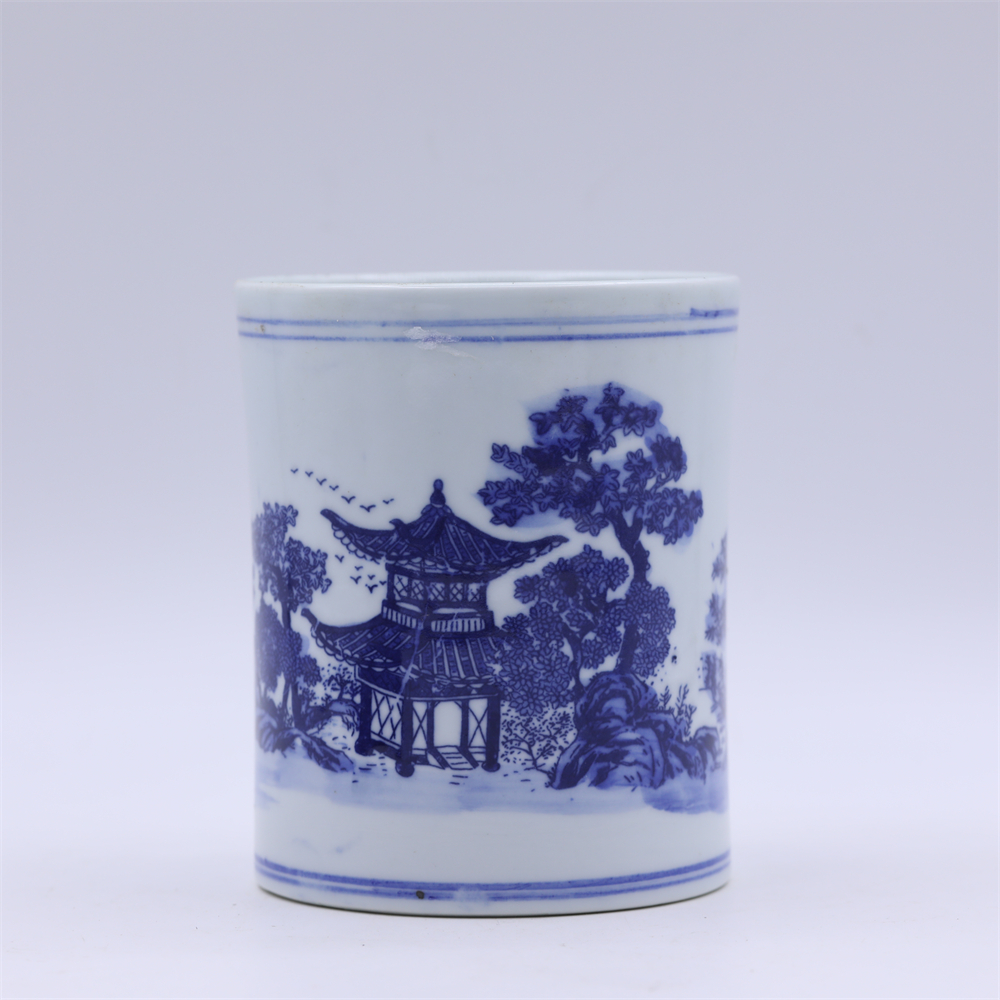 古陶瓷/青花庭院纹笔筒LOT4768