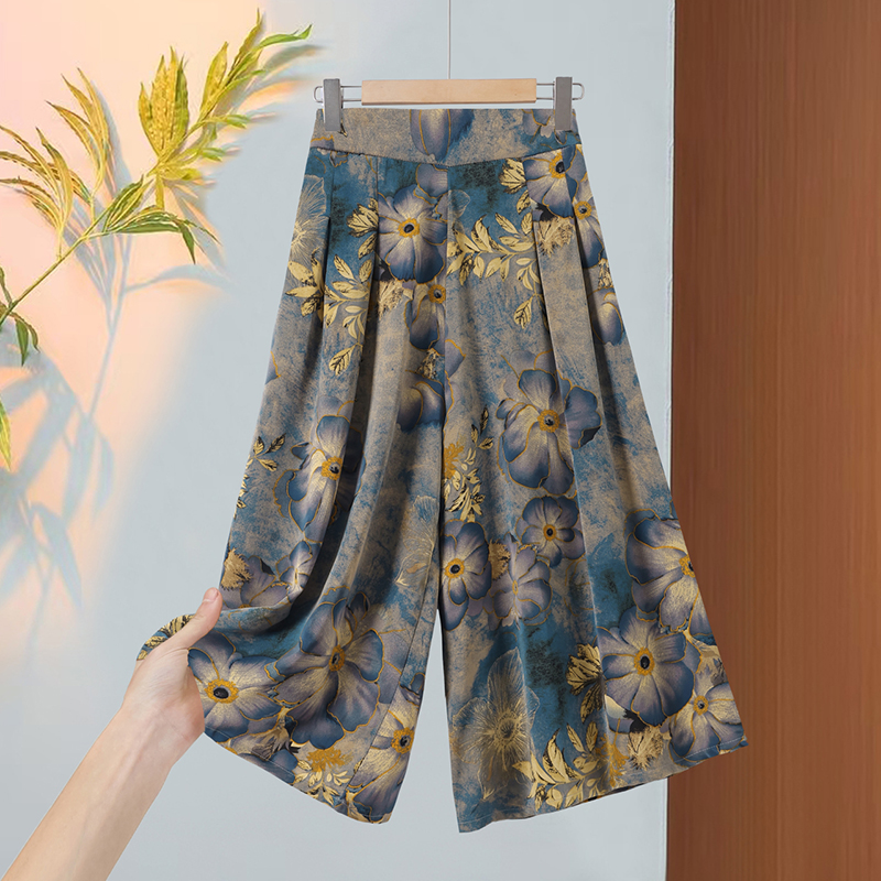 夏季新款百搭女裤松紧腰阔腿裤妈妈裤宽松裙裤薄款高腰休闲裤子