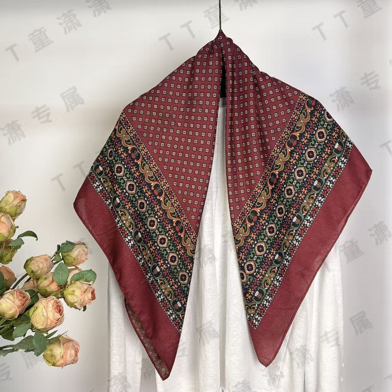 （绛红织锦）新款方巾85*85左右围巾