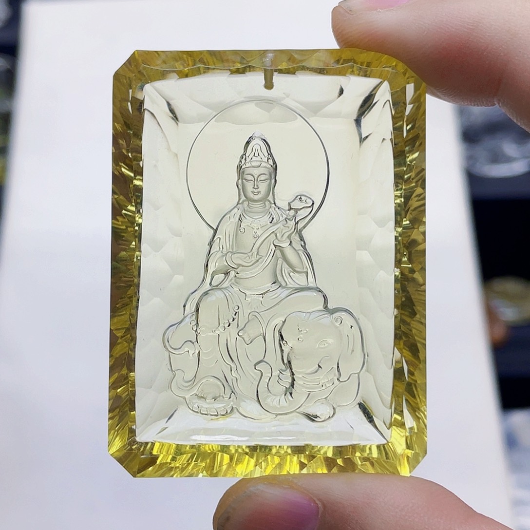 河***娟水晶颈饰未镶嵌黄水晶千禧面普贤菩萨