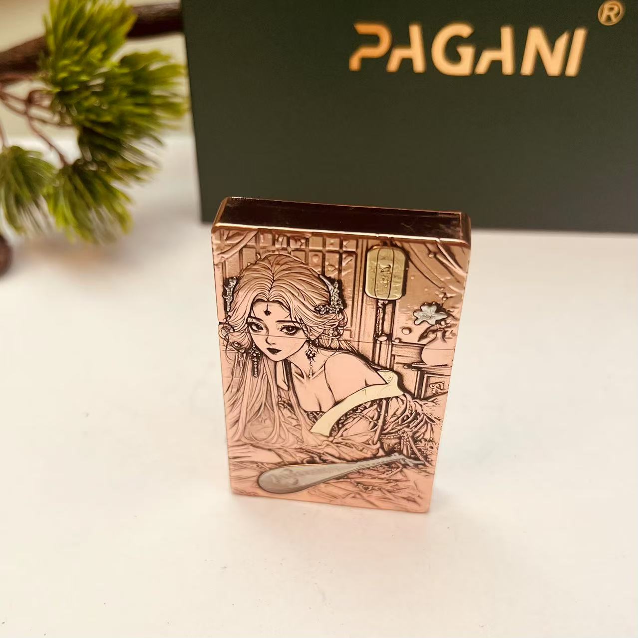  帕伽尼3500紫铜镶嵌王昭君一体煤油打火机