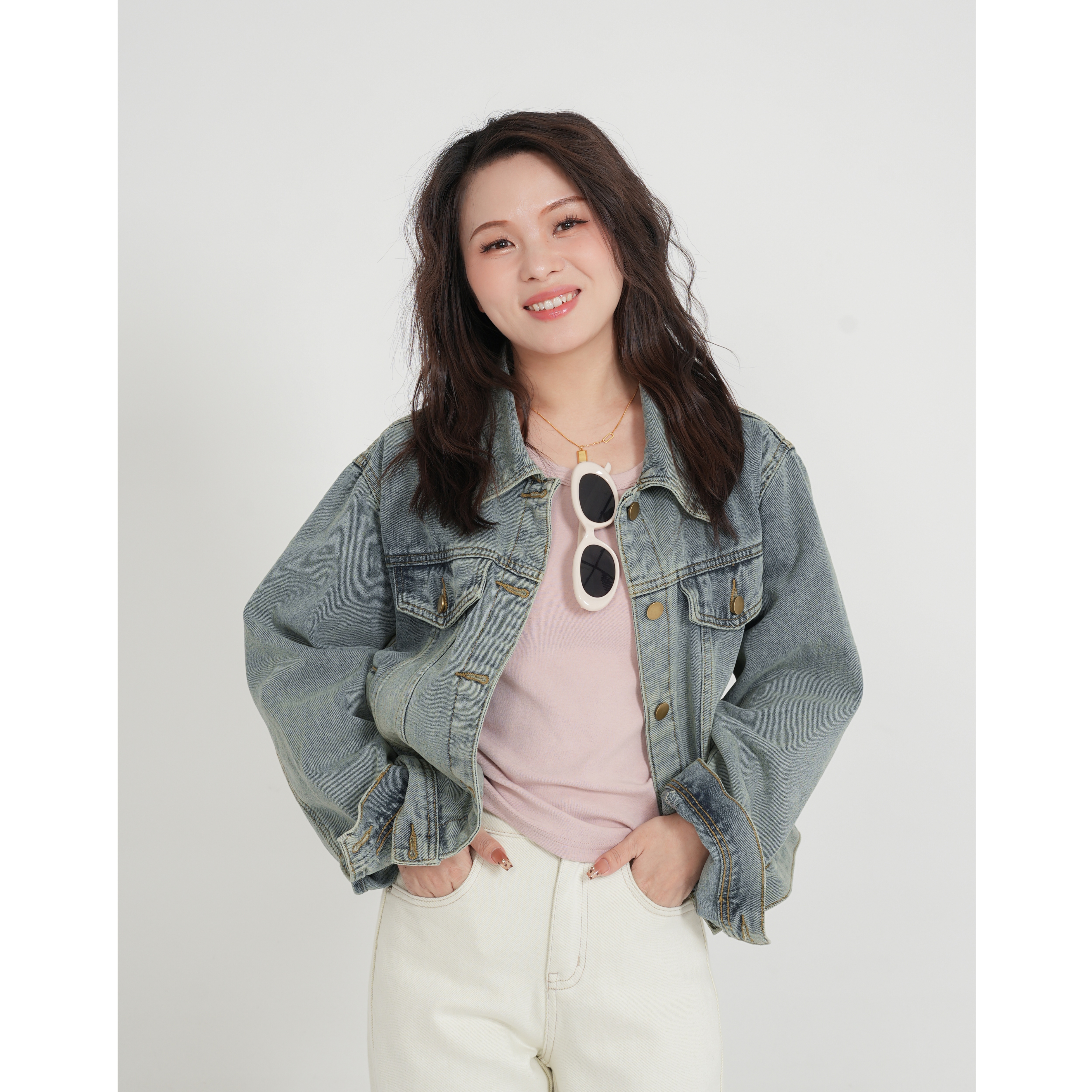 小个子圆圆6338春季新款复古水洗做旧牛仔衣短款百搭精致上衣女