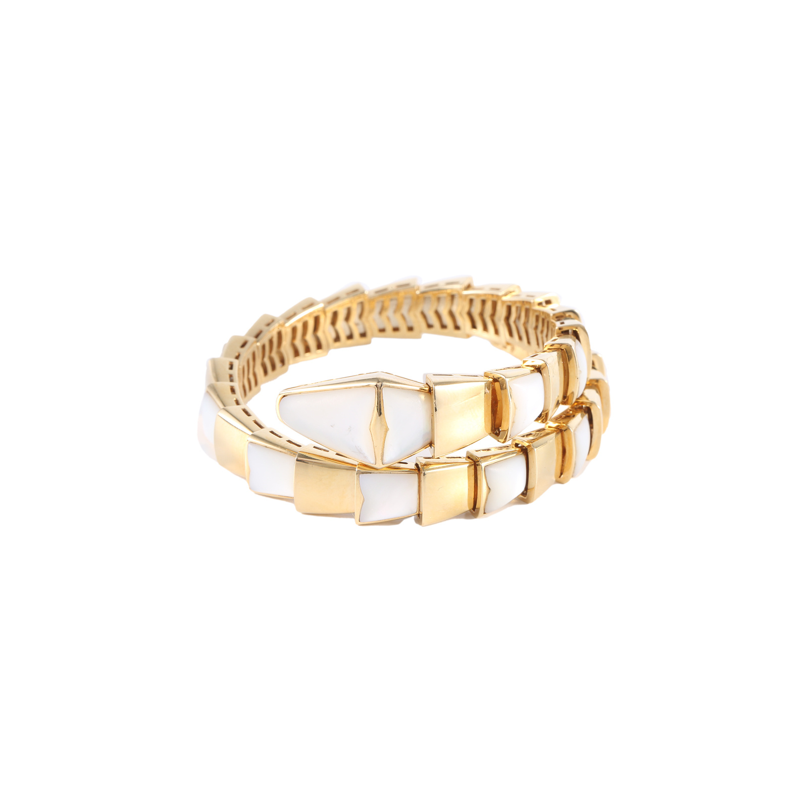 99新 BVLGARI/宝格丽 佳珊专属P205437691 白贝母 宽版 蛇骨手镯