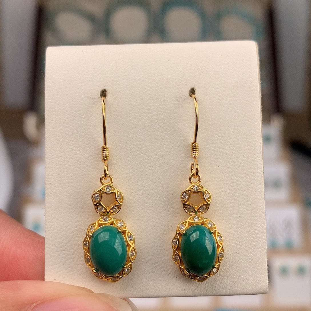 绿松石银S925镶嵌耳饰