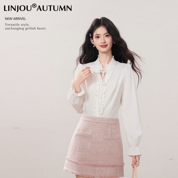 玲玖《甜莓小香》韩系高级感花边A字半身裙女显瘦通勤高腰短裙秋