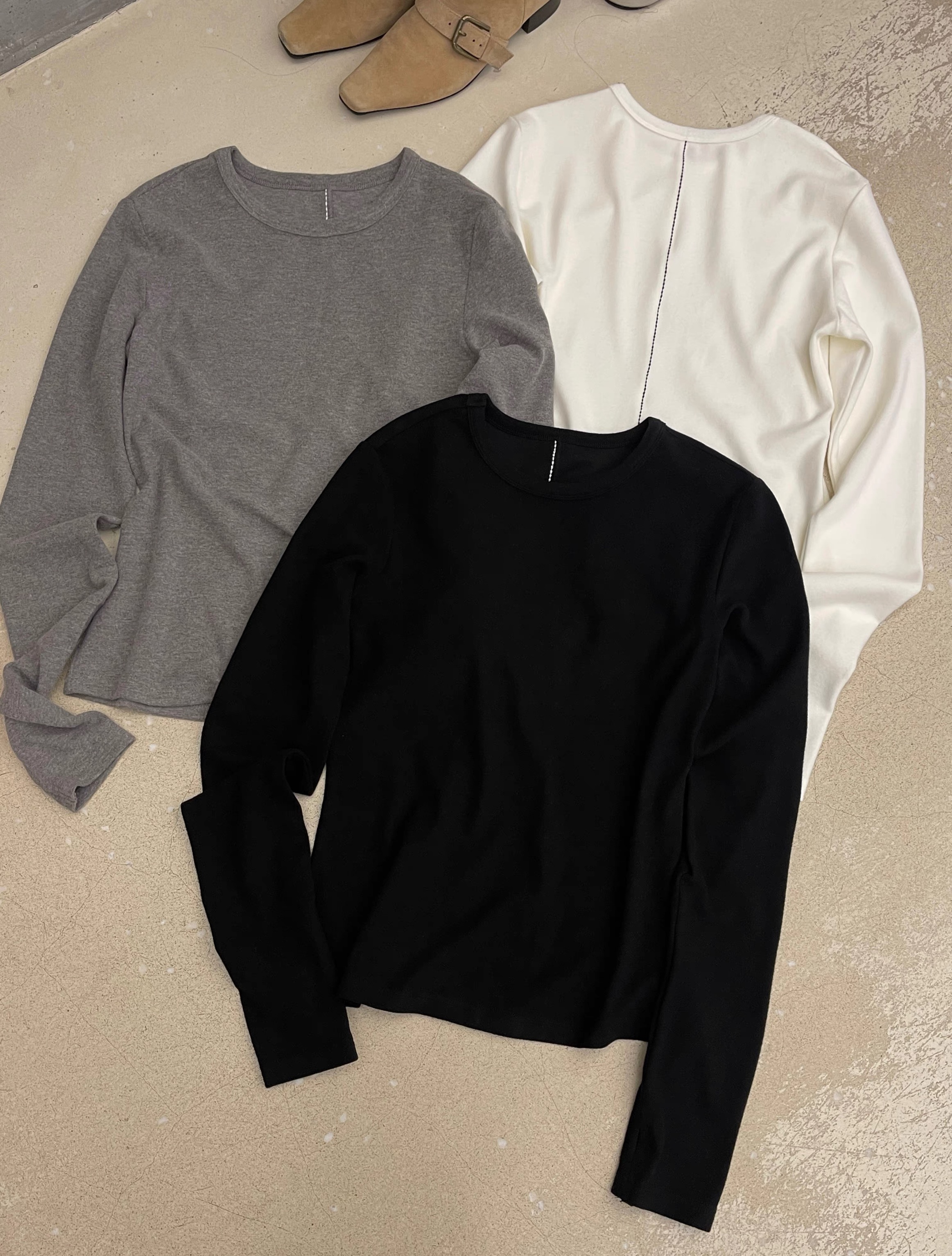 纯色宽松型长袖INS风休闲风舒适长袖女T恤上衣2679#