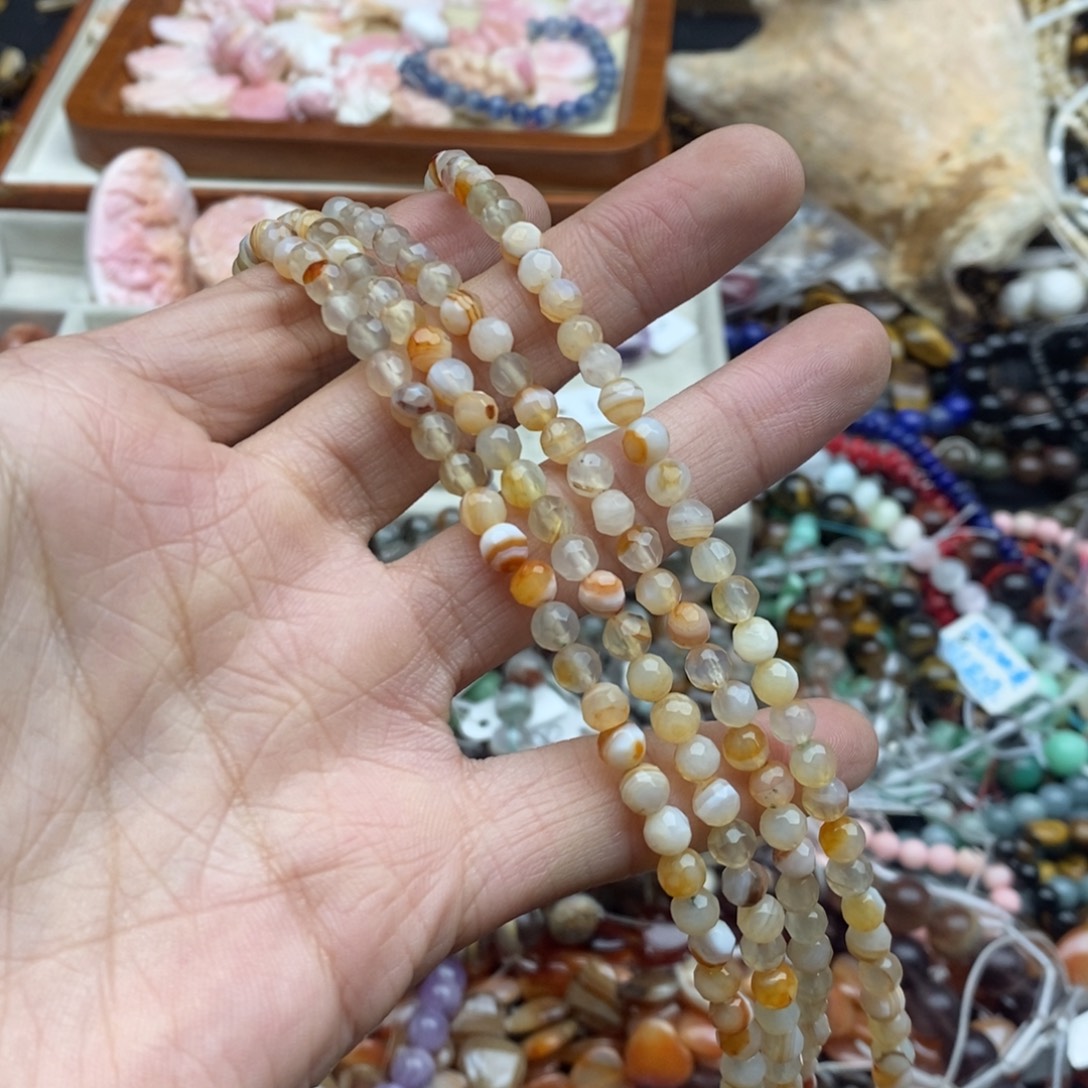 玛瑙/玉髓未镶嵌珠宝半成品一条天然5mm玛瑙切面圆珠