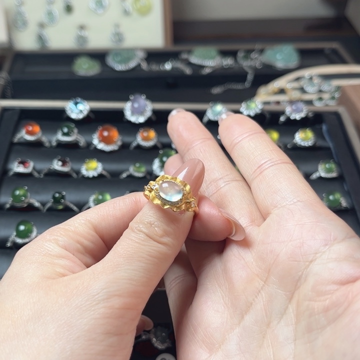 蛇纹石玉银S925镶嵌戒指