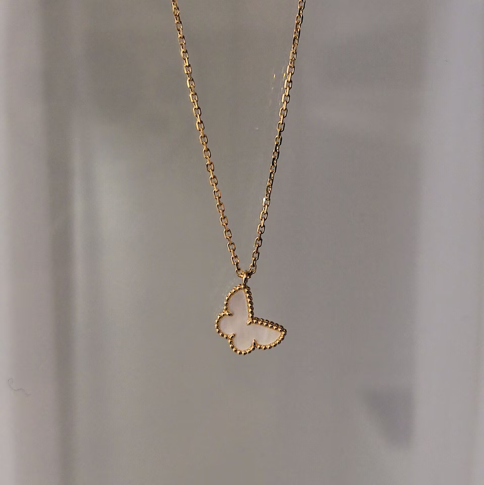 99新 梵克雅宝 vca白蝴蝶项链/黄金/#40cm/23盒证