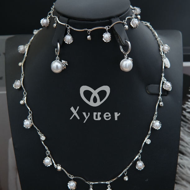 钛钢仿珍珠项链 Xyuer个性流苏珠珠款首饰套装