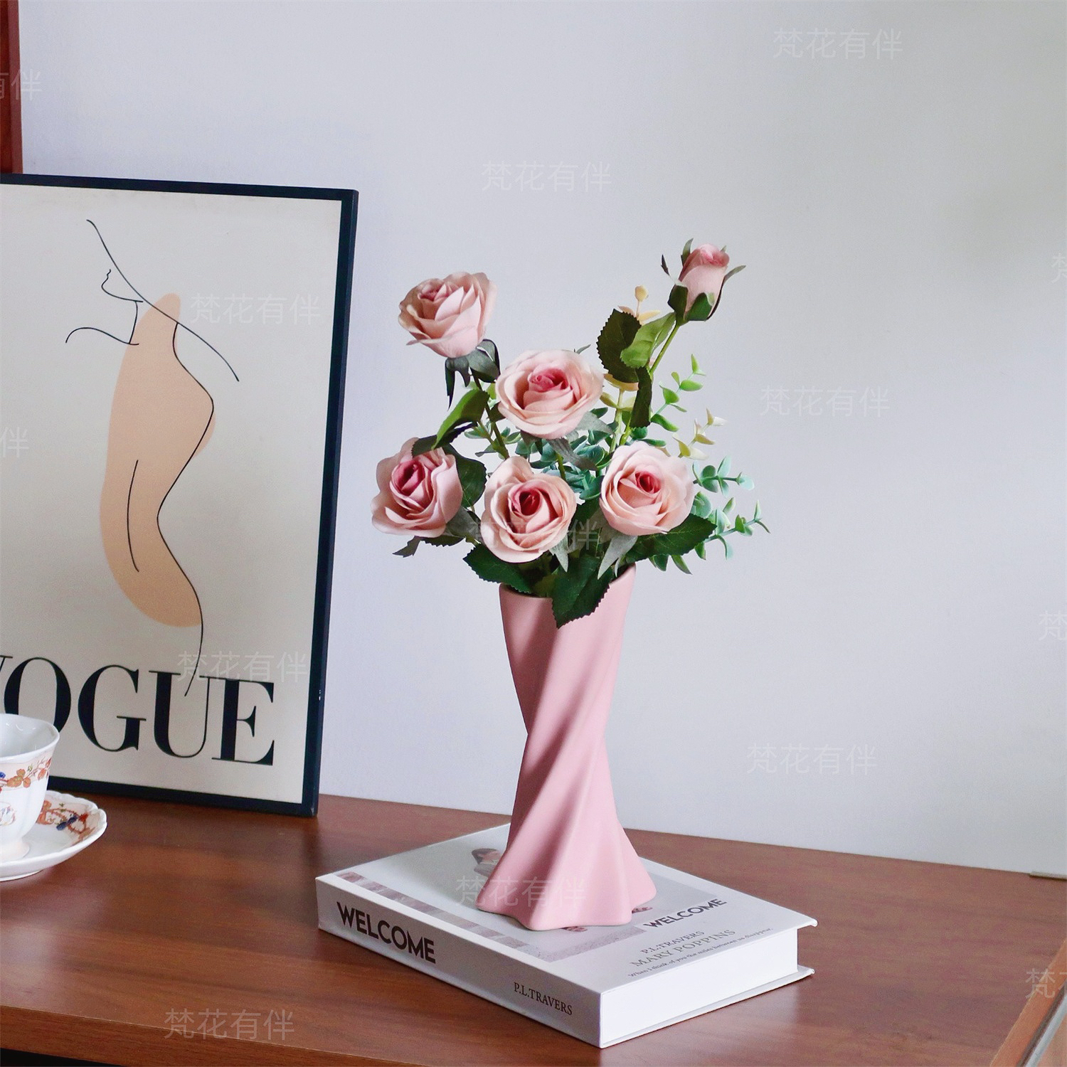 卡布奇诺仿真花客厅餐桌书桌玄关桌面摆设床头柜仿真花摆件花艺