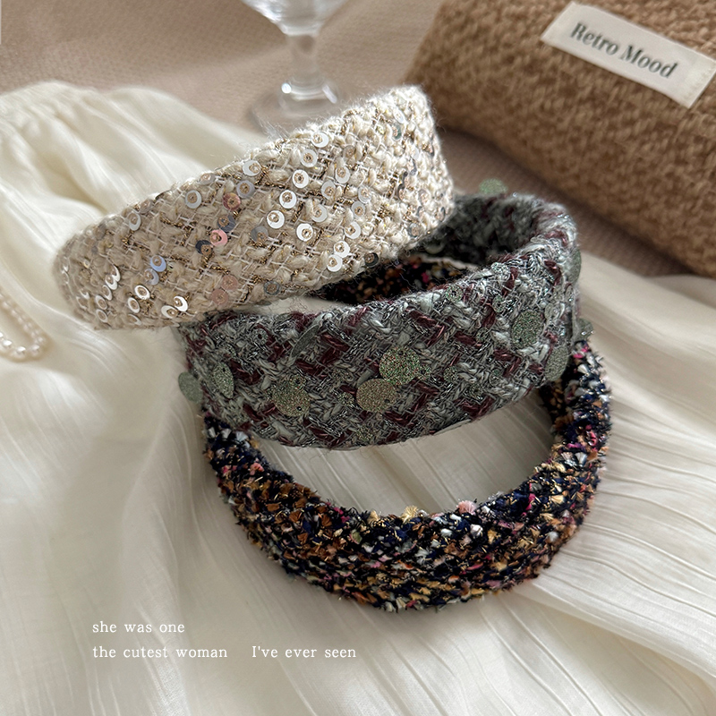 秋冬新款毛呢小香风高颅顶发箍女洋气百搭宽边头箍高级感发饰发卡