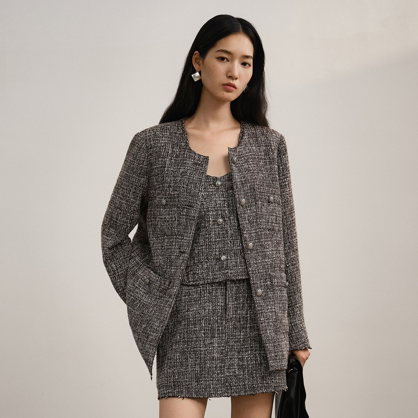 2026早春针织夹克女士休闲时尚气质亲肤透气圆领西装毛呢外套