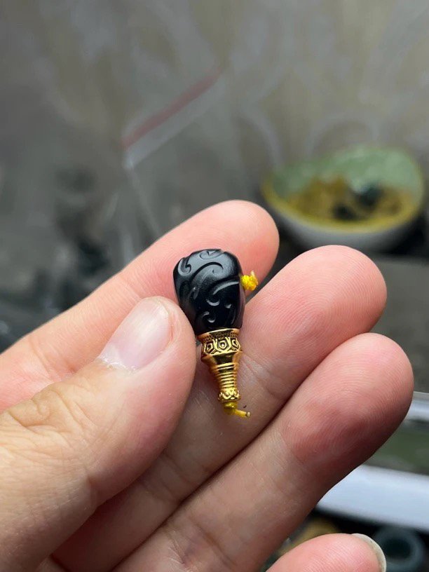 老珠改玛瑙博古三通高24mm直径11.5mm