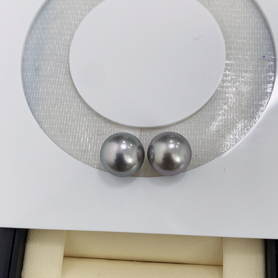 海水珍珠未镶嵌可定制铂金灰对珠11-12mm