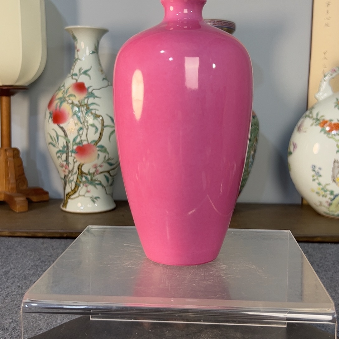 陶摆件胭脂粉釉梅瓶