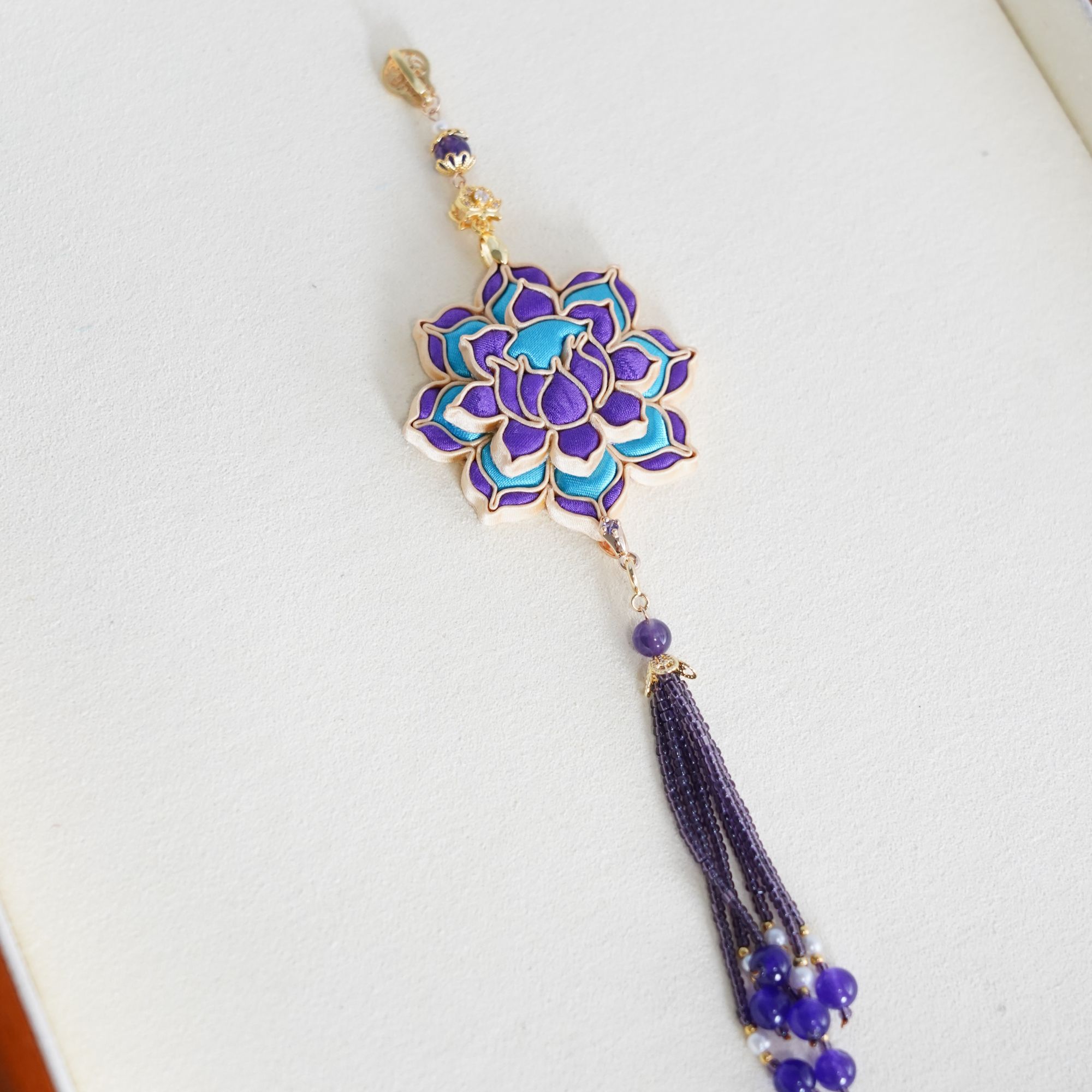 手工盘扣莲花宝相花压襟双层设计