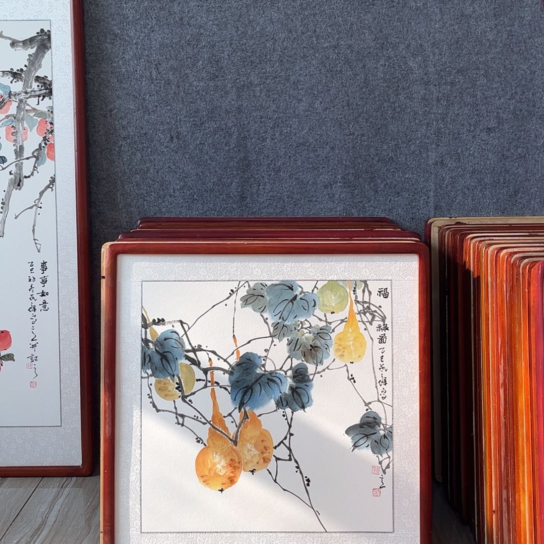 国画书画作品带框63×63