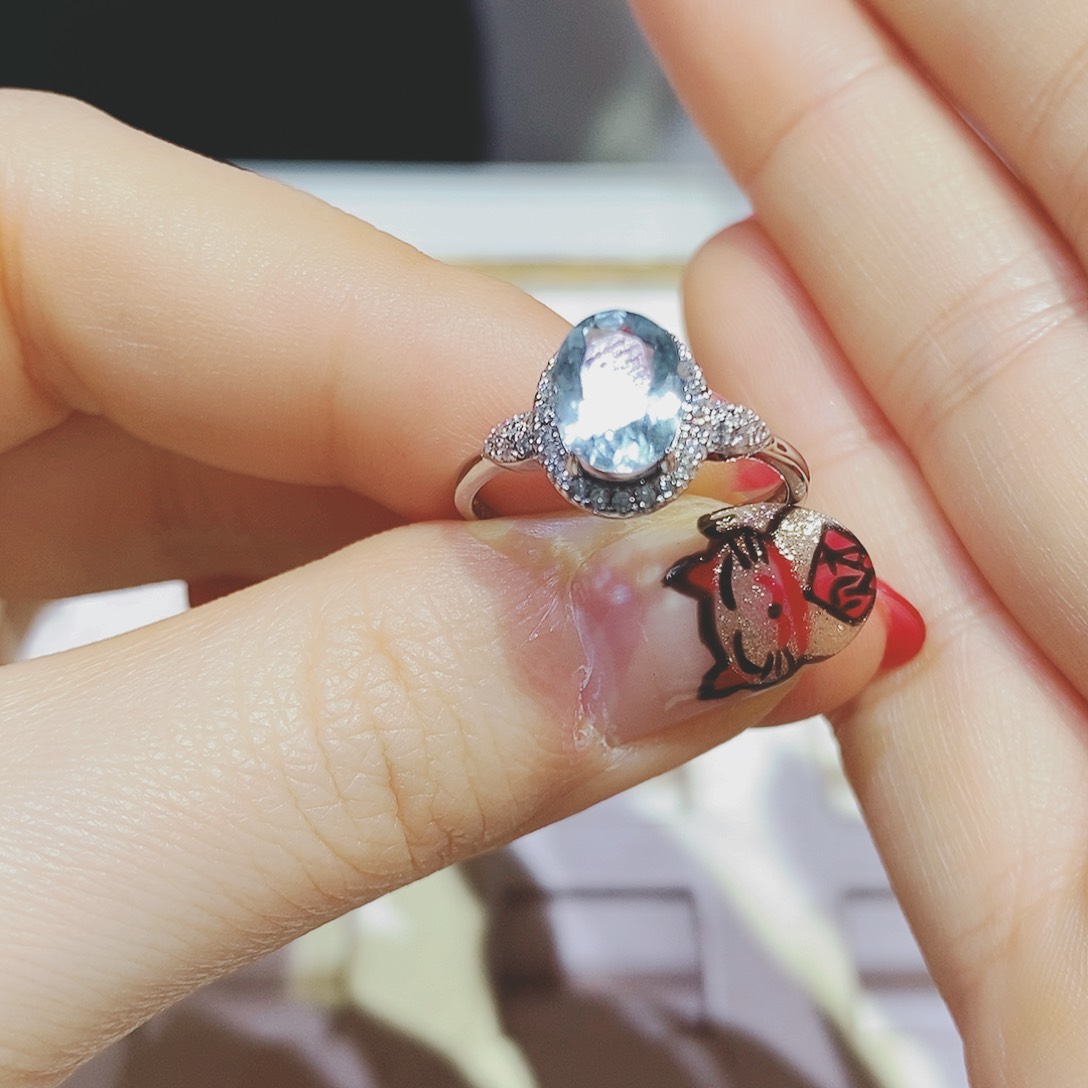 海蓝宝石戒圈银S925镶嵌君****脑