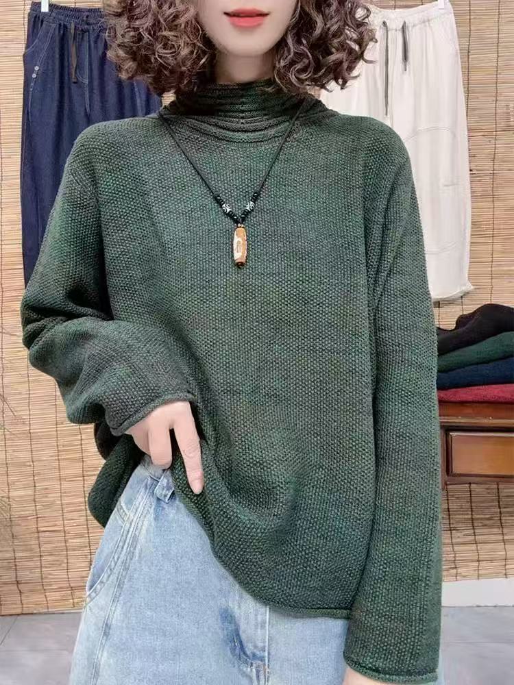 韩版针织衫休闲百搭半高领显瘦净版简约棉衫
