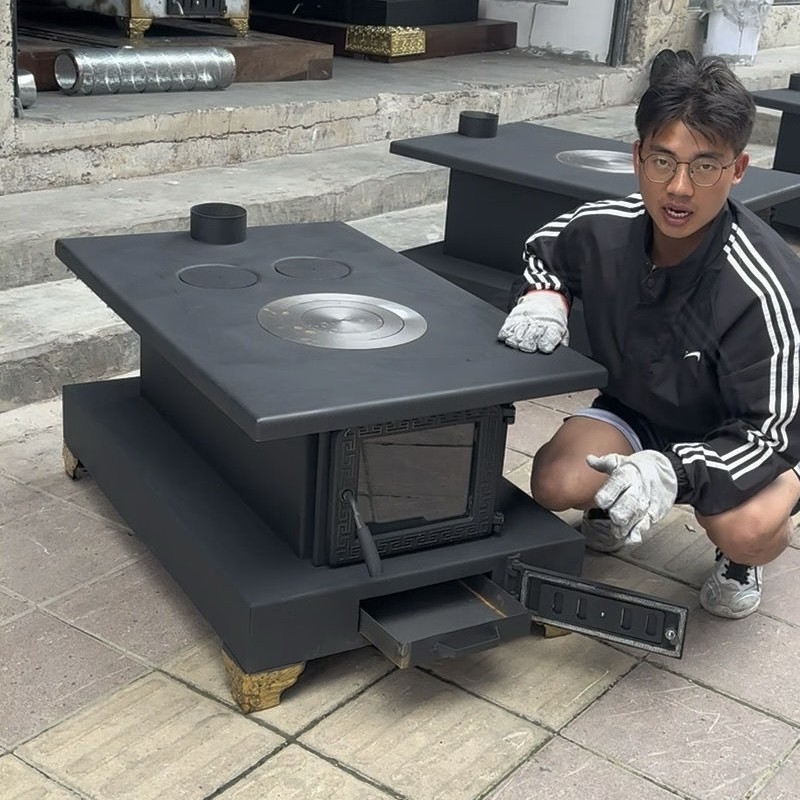 藏式农村新款家用取暖取暖炉炉子火炉柴火冬季烧柴两用木柴三眼