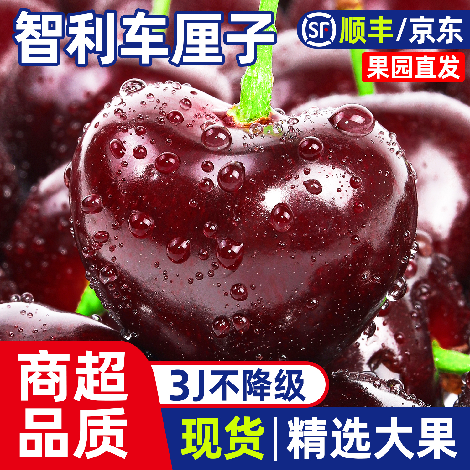 【金标大牌】智利进口空运车厘子3J净重5斤京东/顺丰内附果径卡