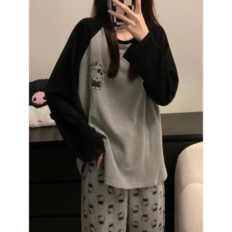 冬季加厚睡衣女新款爆款德绒保暖长袖可外穿家居服（萌趣kitty猫）