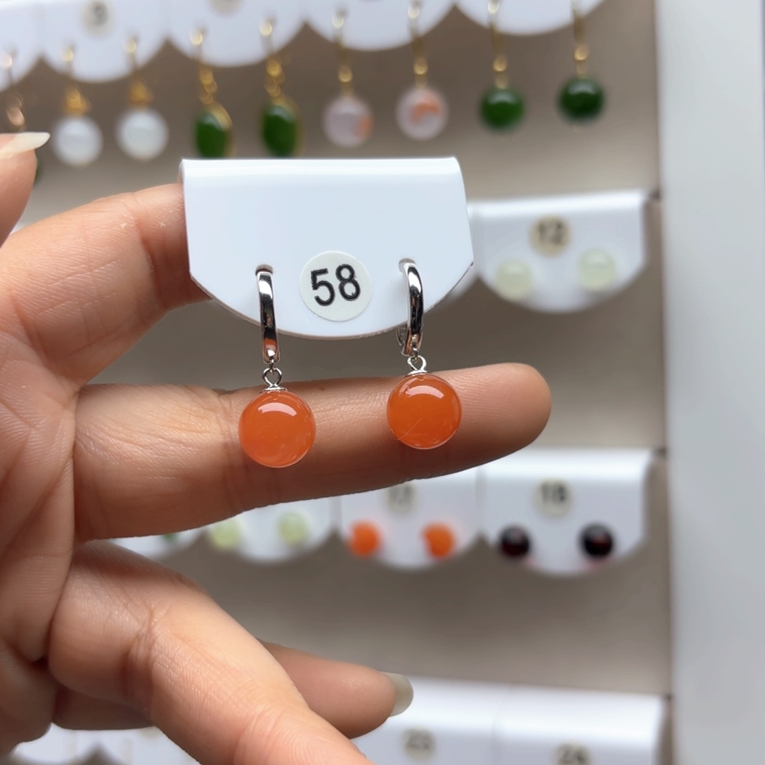 南红玛瑙耳饰银S925镶嵌