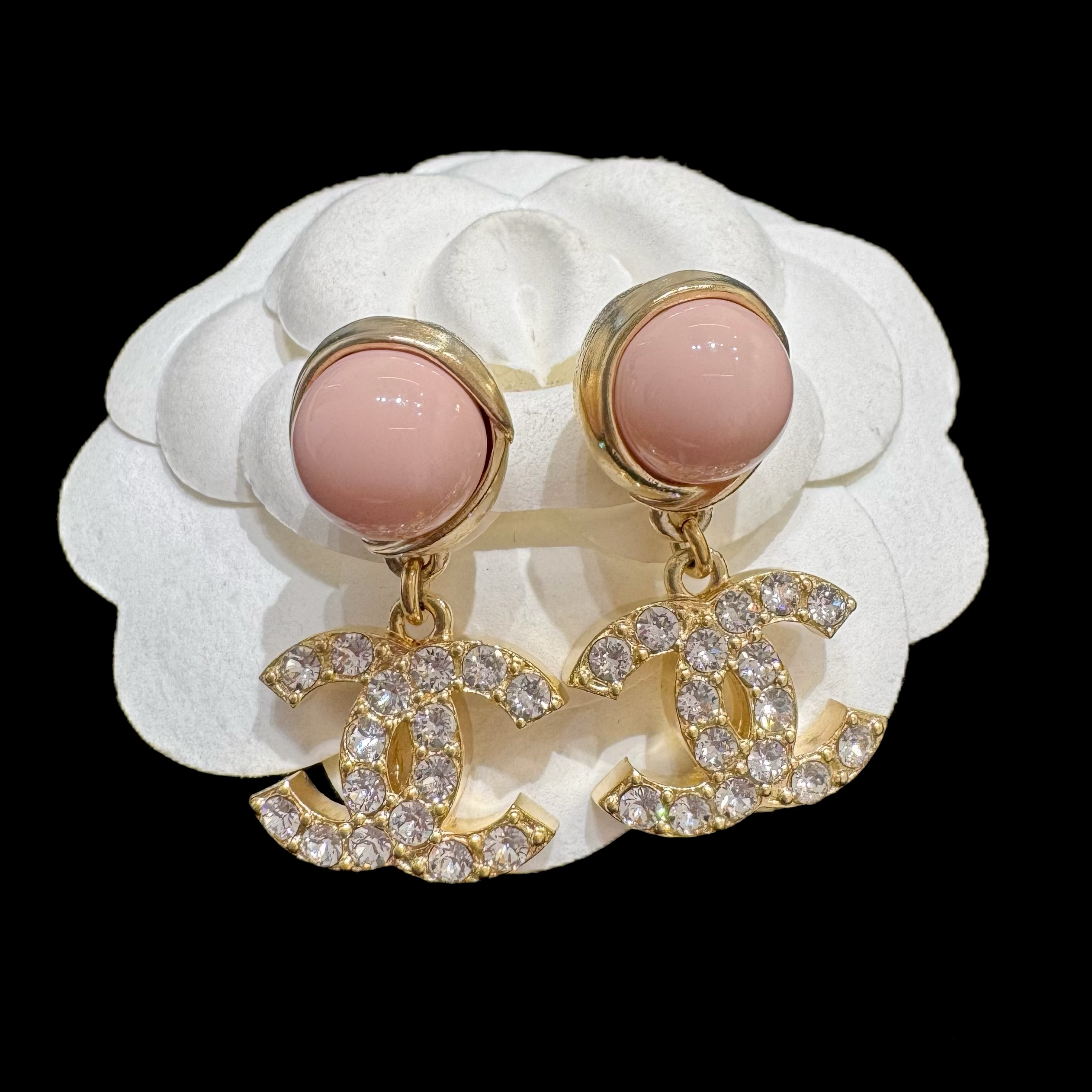 95新 Chanel/香奈儿 Chanel22A粉珠珠满钻双c吊坠耳钉38140206