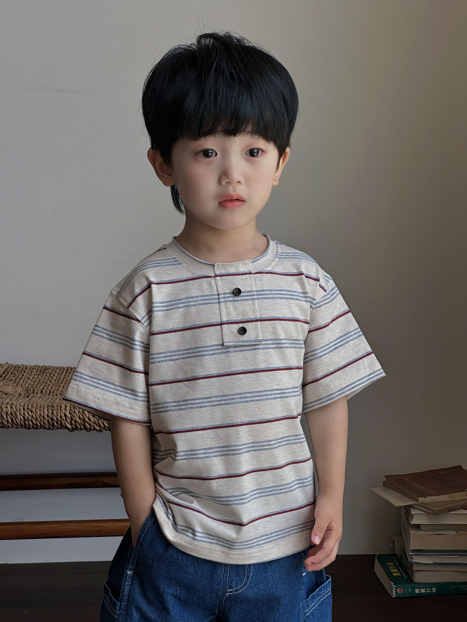 现货【条纹定律】男童夏季洋气条纹撞色T恤清薄透气CZ5X94