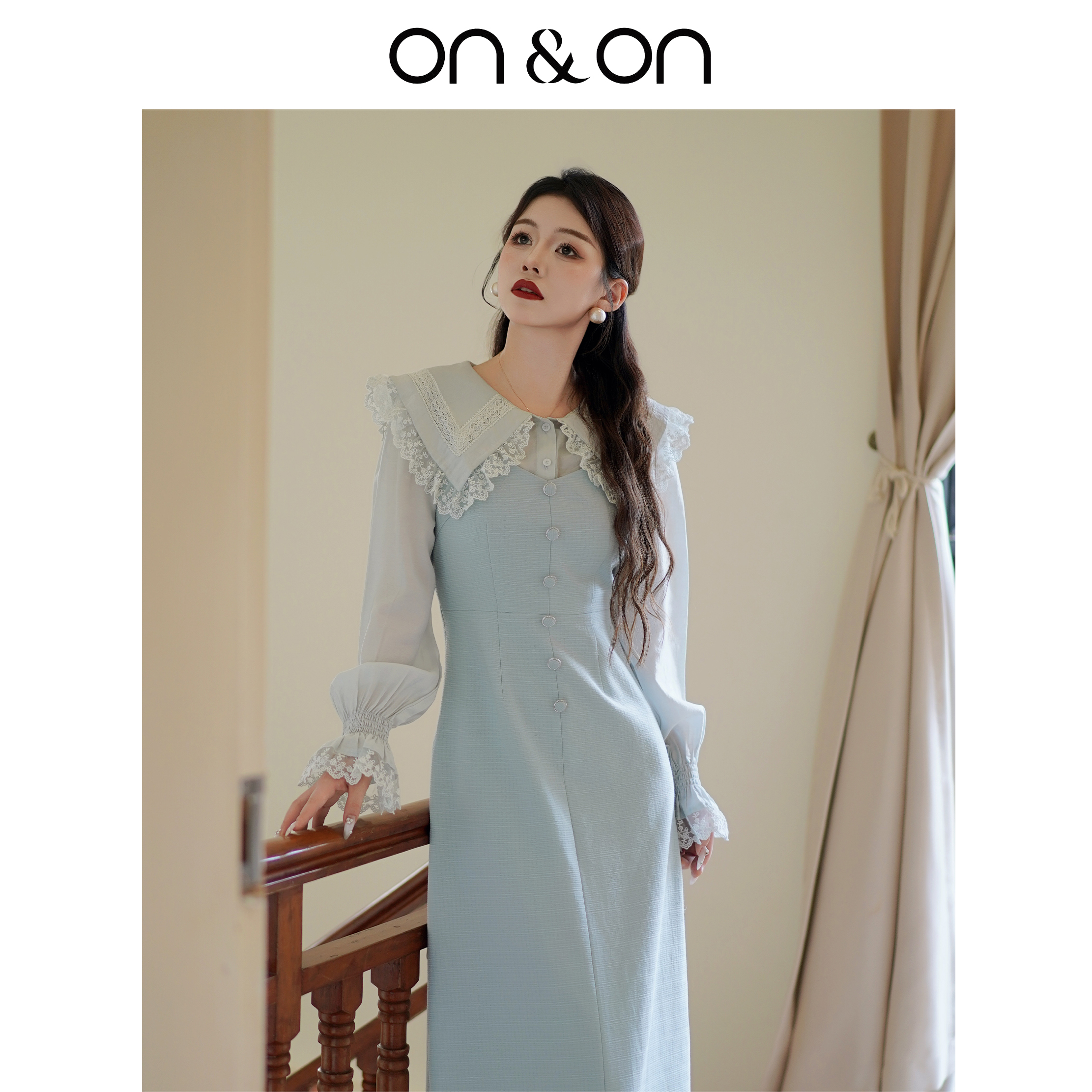 ON&ON/安乃安秋季韩娃娃领甜美假两件品质女装连衣裙N4SA1623412