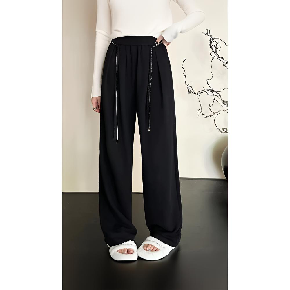 B2323阔腿裤显瘦垂感春季高腰休闲裤百搭卫裤