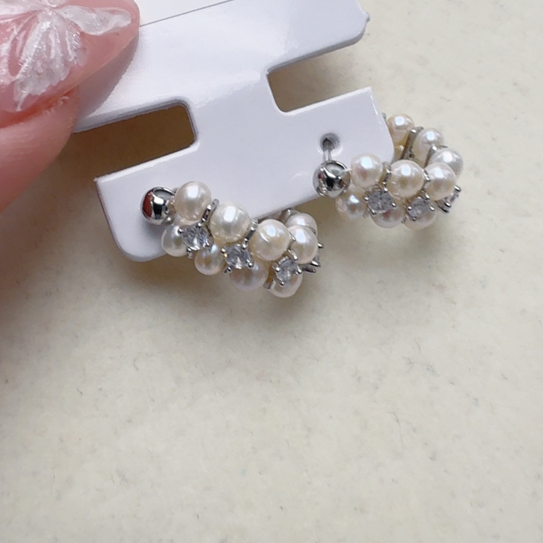 淡水珍珠银S925镶嵌耳饰@@be147