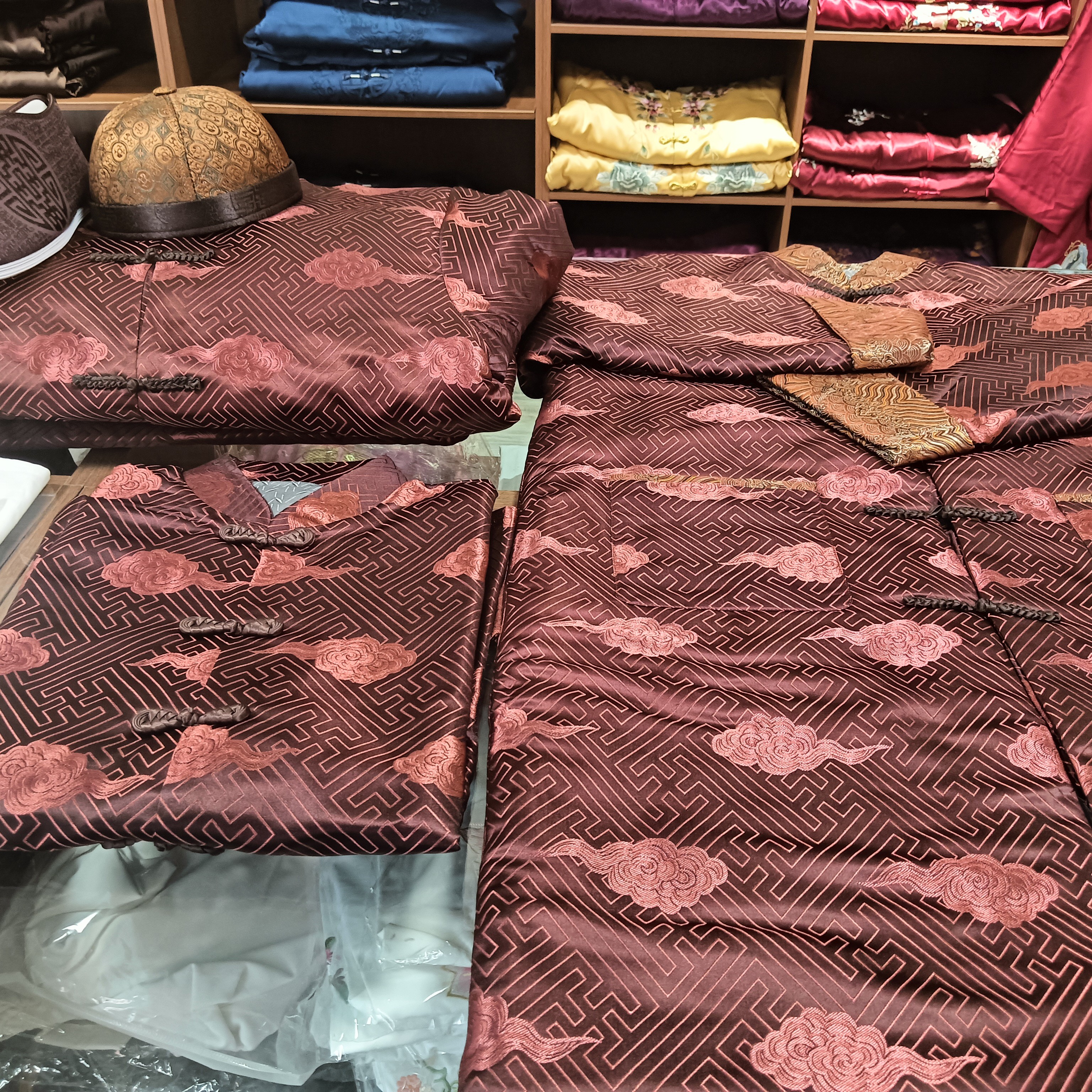 宋锦男款祥云七件全套复古中式