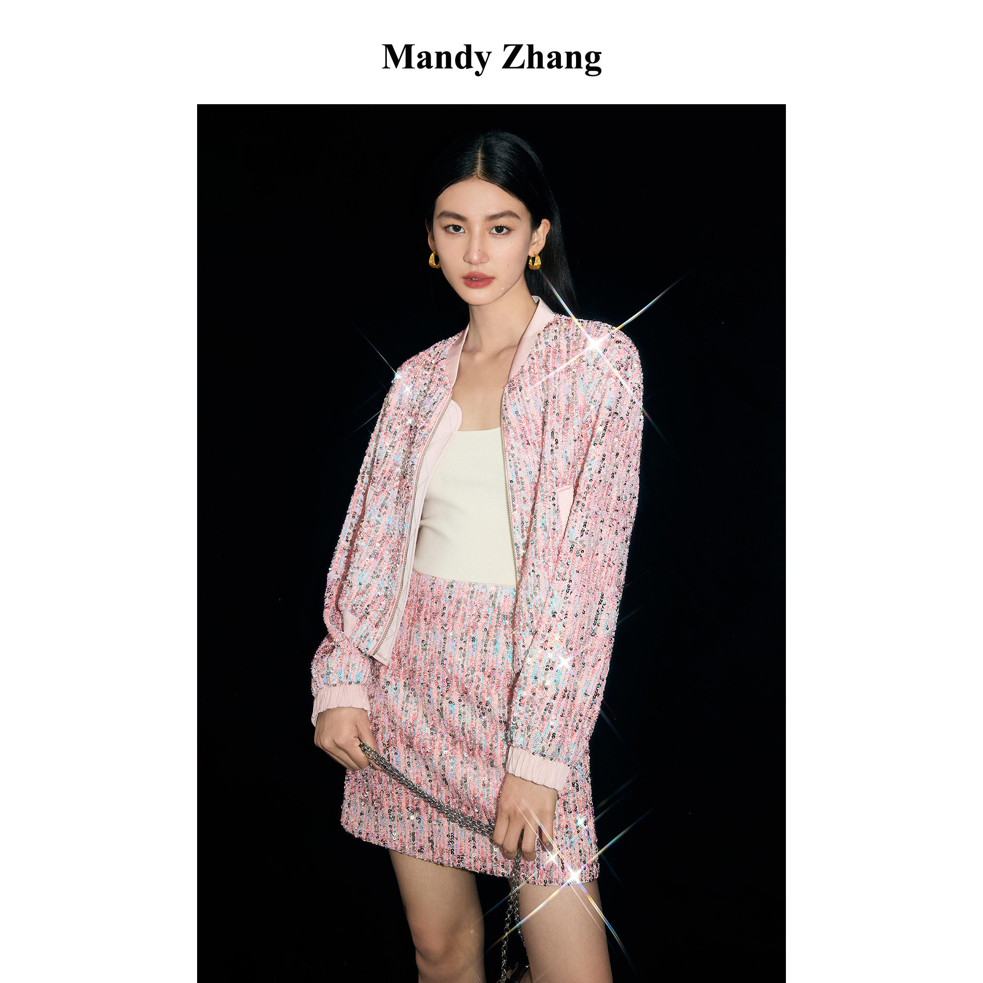 【诗语专属】MandyZhang高奢珠片裙子女秋独特设计夹克式短外套