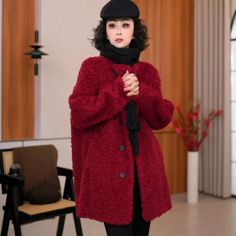 9399冬季新款2025宽松休闲时尚圆领长袖气质厚款外套女