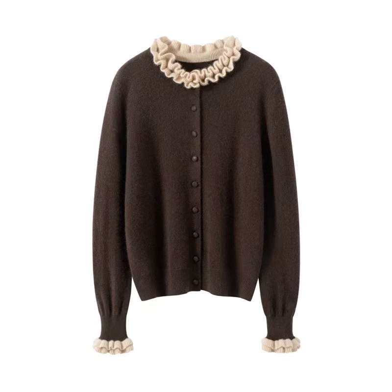 秋冬新款2025百搭木耳领纯色宽松气质针织开衫女1393