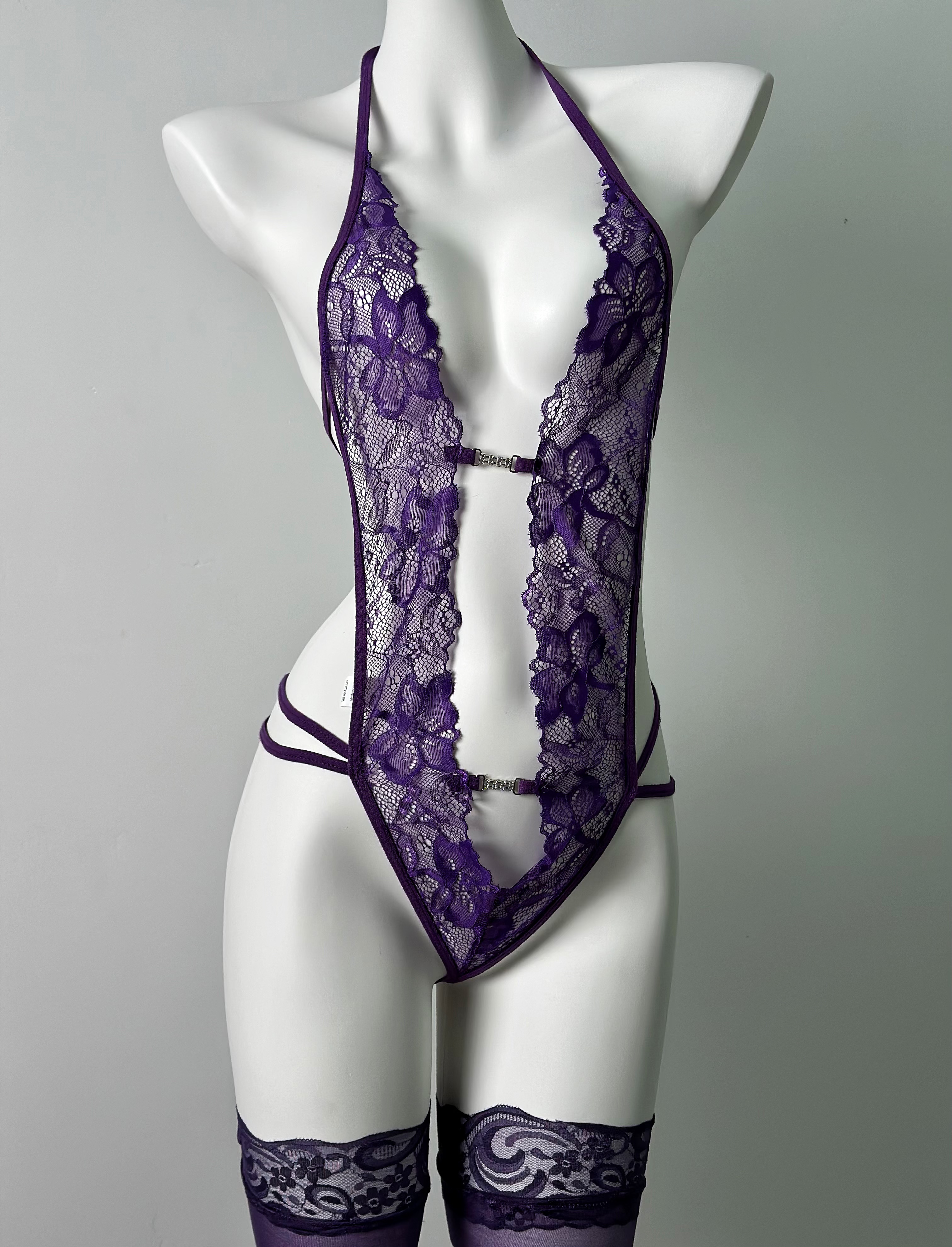 蕾丝挂脖绑带镂空露背欧美约会战袍诱惑情调性感睡衣女士