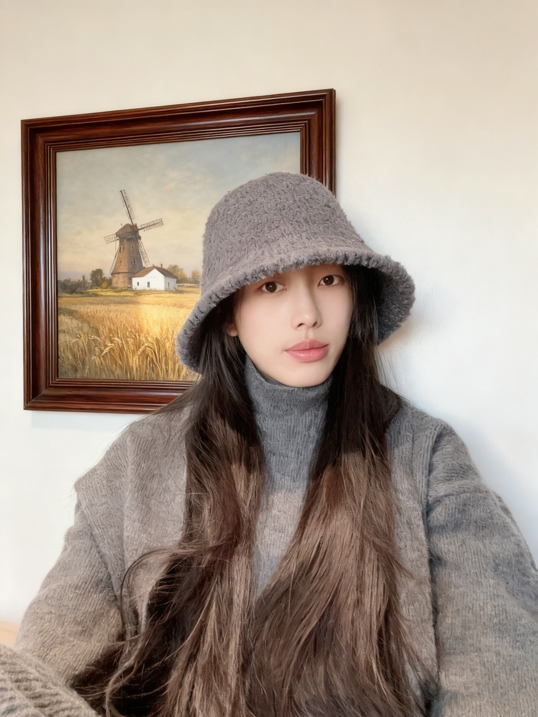秋冬后开叉渔夫帽百搭显脸小素颜毛线帽子女秋冬季