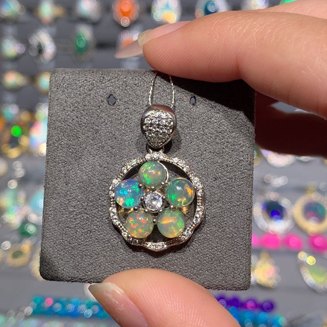 欧泊银S925镶嵌欧泊吊坠y