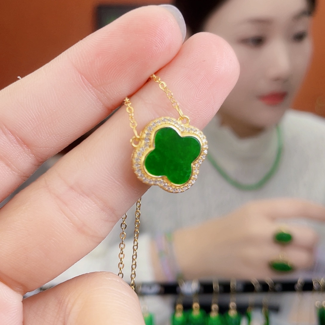 翡翠银S925镶嵌耳饰