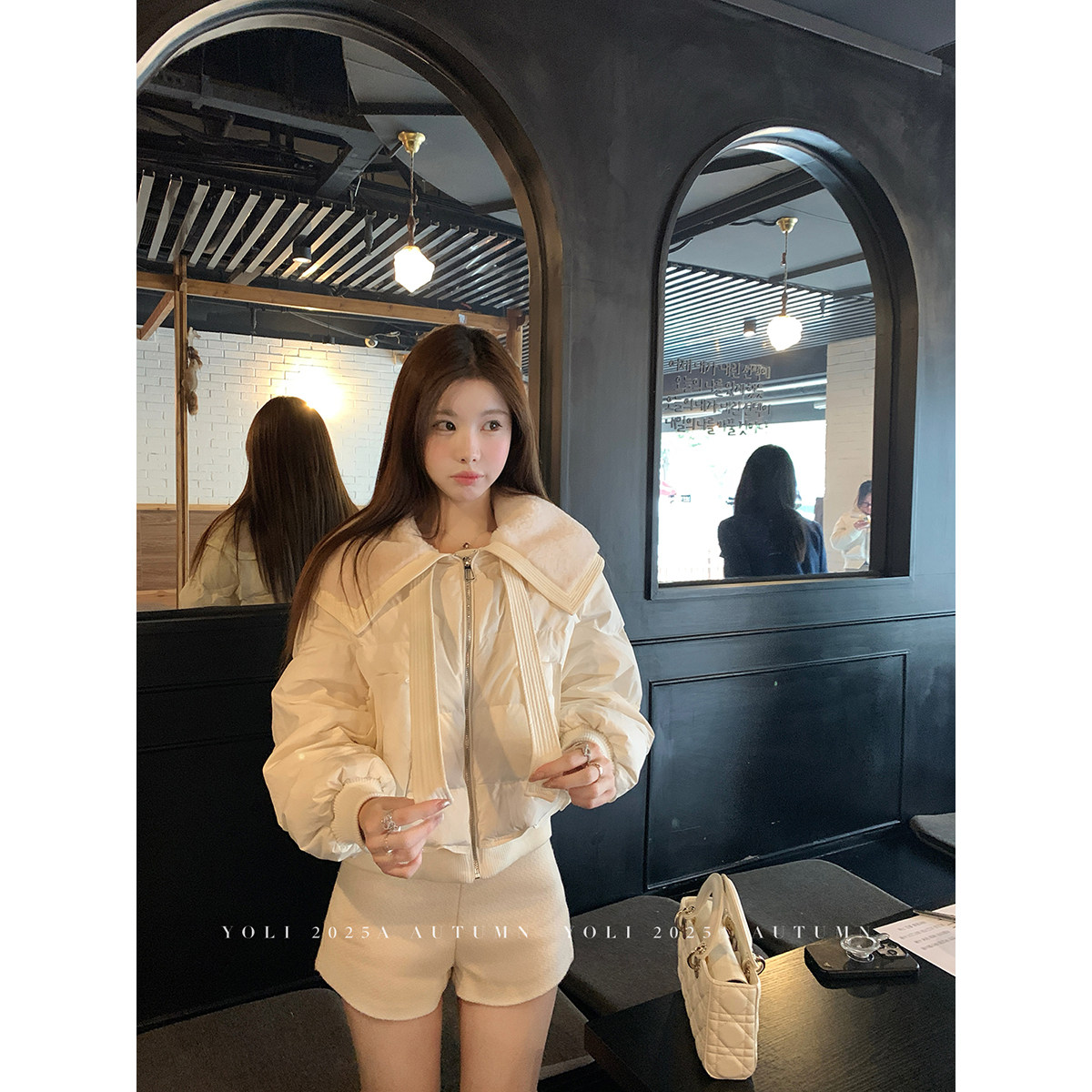 YOLI张宥利"特罗姆瑟"白色翻领羽绒服女冬温柔简约百搭保暖短外套