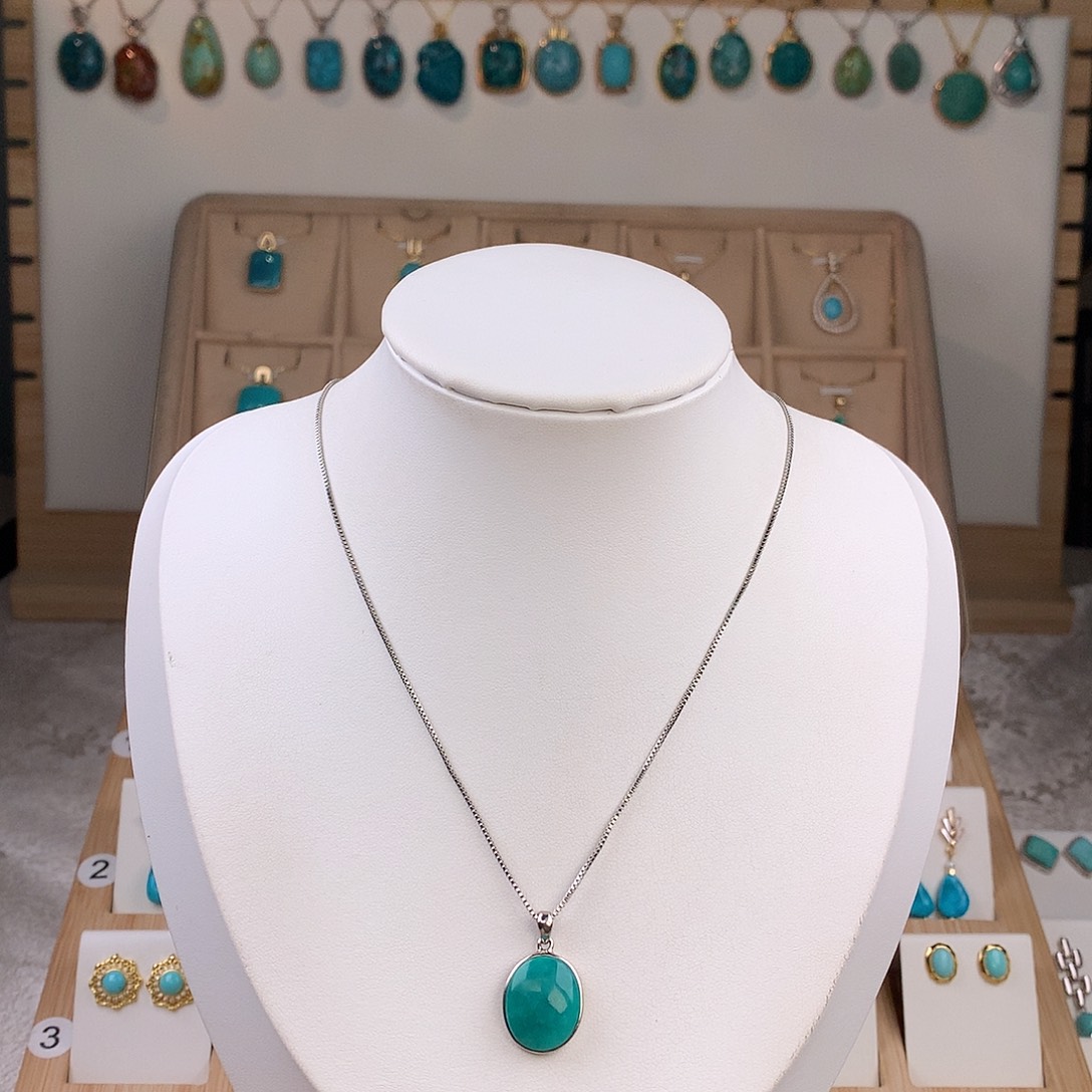 绿松石银S925镶嵌吊坠(不含链)