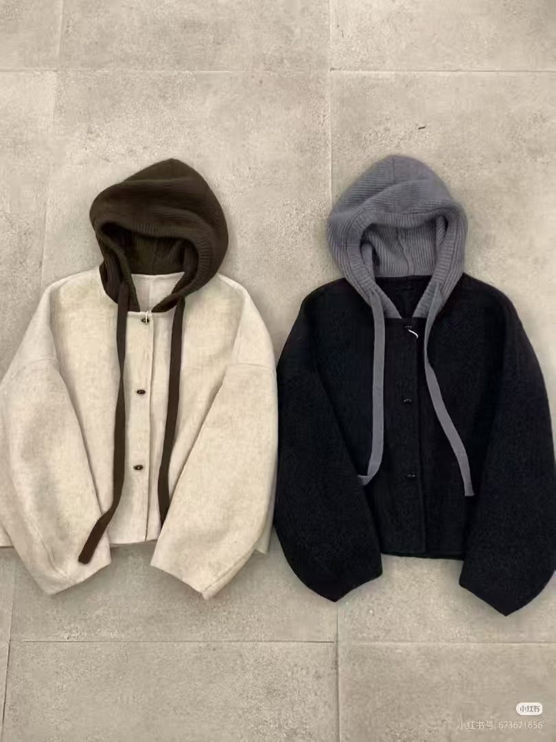 2531秋冬短款连帽毛呢外套休闲加厚灰色韩版